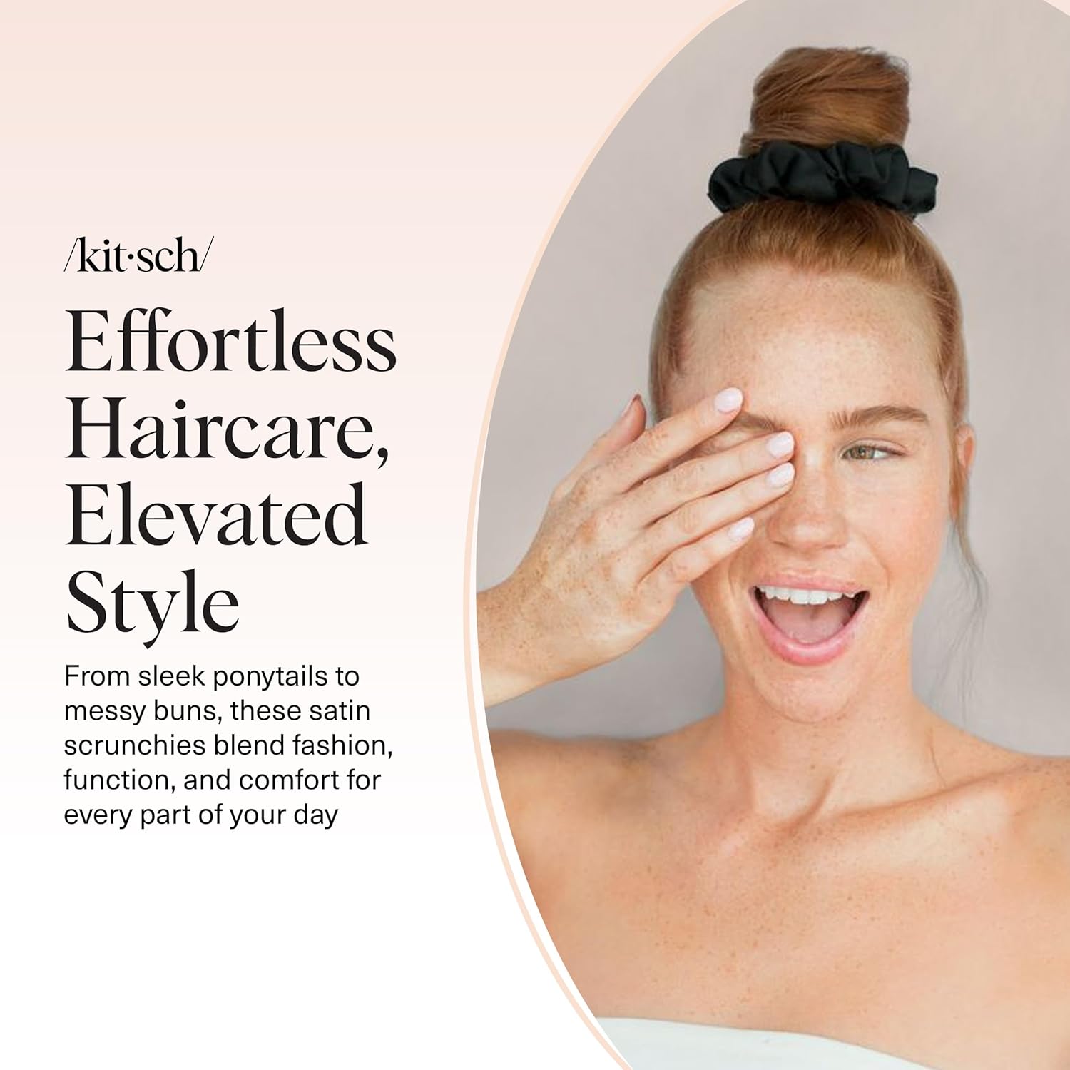 Kitsch Satin Scrunchies for Women – No Crease Hair Ties – Soft Satin Hair Scrunchies for Girls – Frizz Free, Gentle, Stylish Hair Accessories | Ideal Gifts for Women – Black, 5 pcs