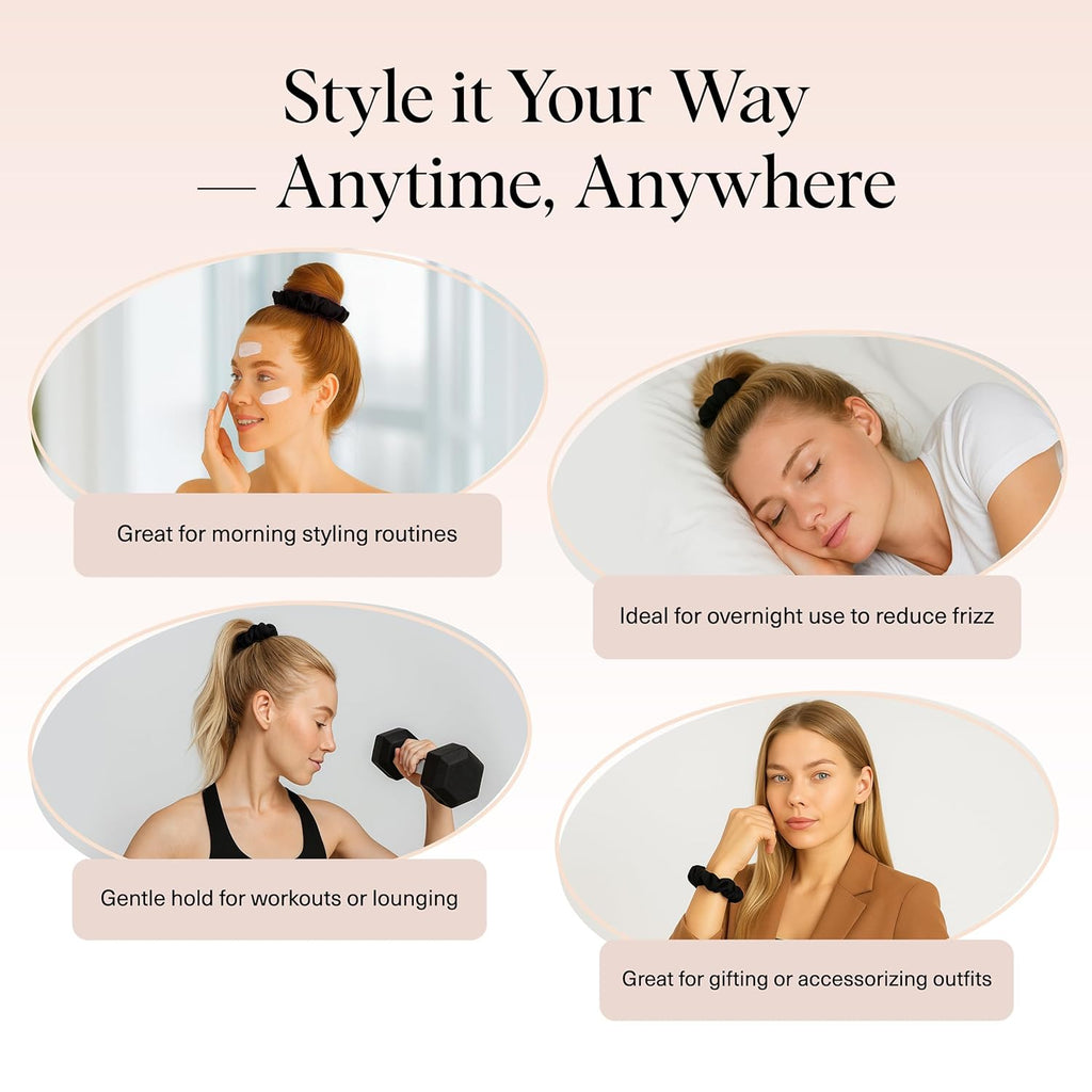 Kitsch Satin Scrunchies for Women – No Crease Hair Ties – Soft Satin Hair Scrunchies for Girls – Frizz Free, Gentle, Stylish Hair Accessories | Ideal Gifts for Women – Black, 5 pcs