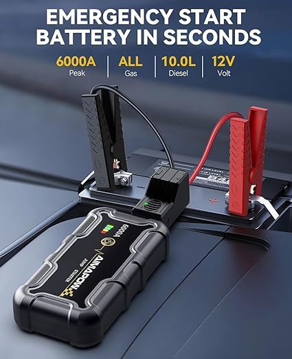 AIMAPOW Portable Car Battery Jump Starter 6000A 20000mAh Jump Box, Car Jumper Starter Portable Jumper Cables for car(AllL Gas/10L Diesel), Fast Charge, Lights, Compact