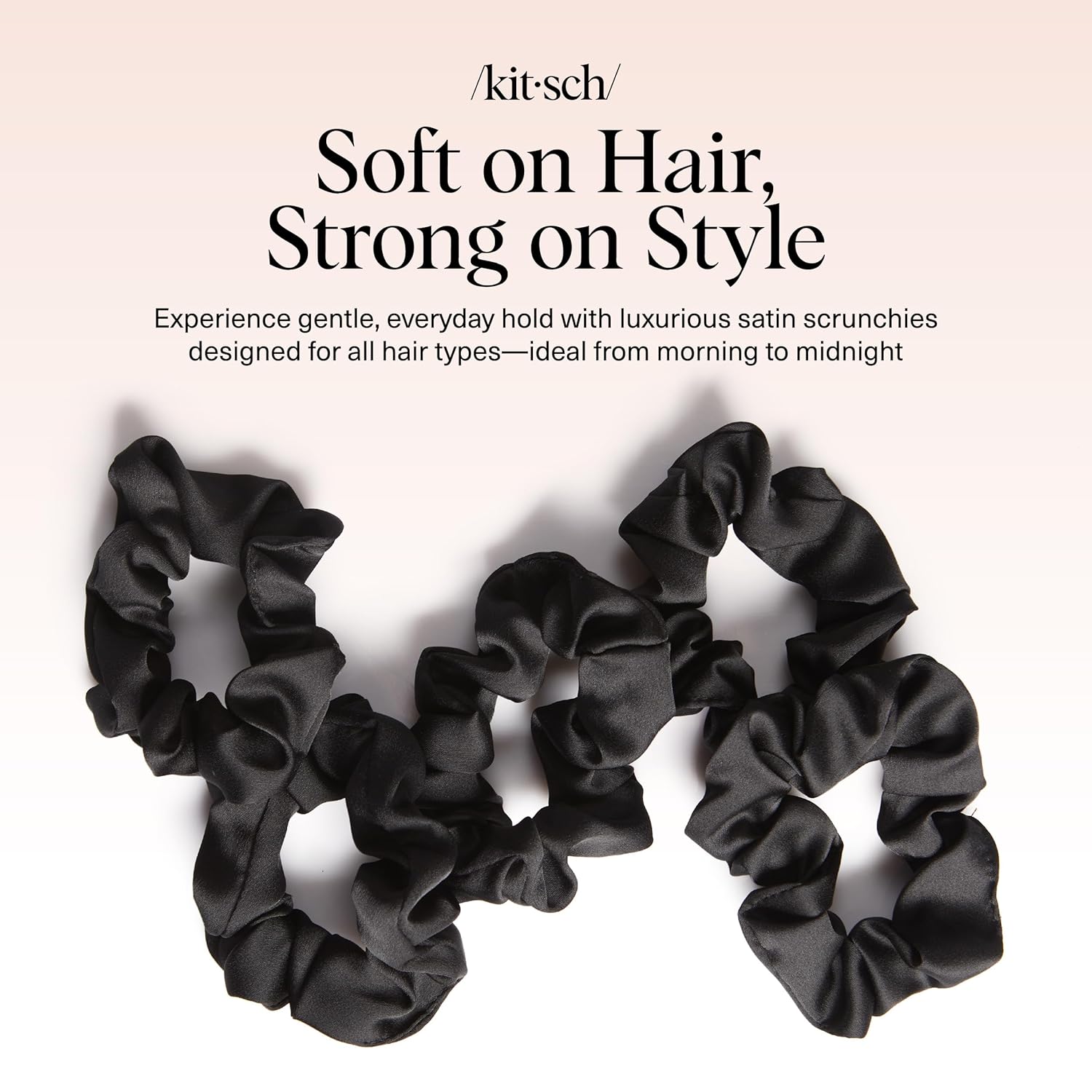 Kitsch Satin Scrunchies for Women – No Crease Hair Ties – Soft Satin Hair Scrunchies for Girls – Frizz Free, Gentle, Stylish Hair Accessories | Ideal Gifts for Women – Black, 5 pcs