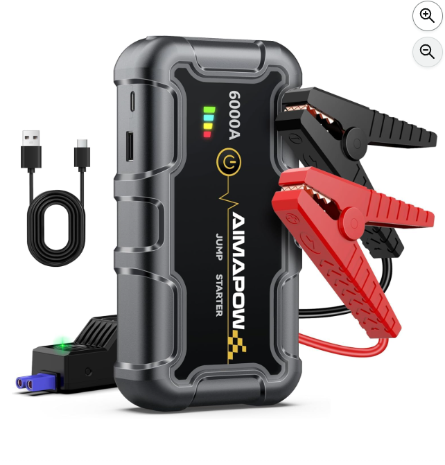 AIMAPOW Portable Car Battery Jump Starter 6000A 20000mAh Jump Box, Car Jumper Starter Portable Jumper Cables for car(AllL Gas/10L Diesel), Fast Charge, Lights, Compact